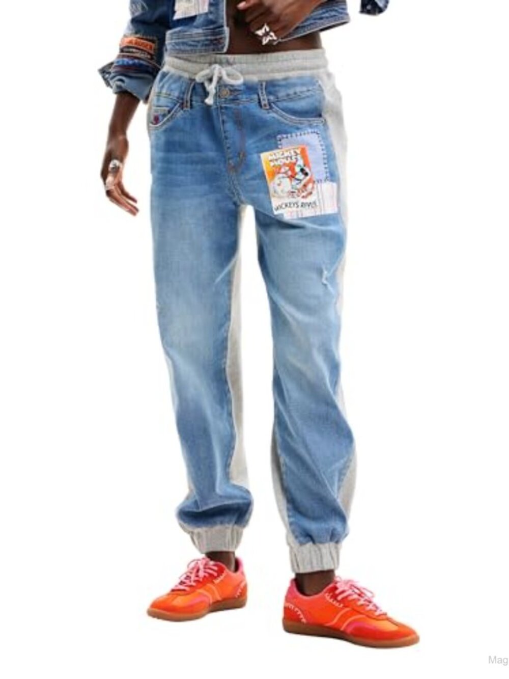 Desigual Women's Mickey Mouse Jogger Jeans Cotton Blend Mid Rise Casual